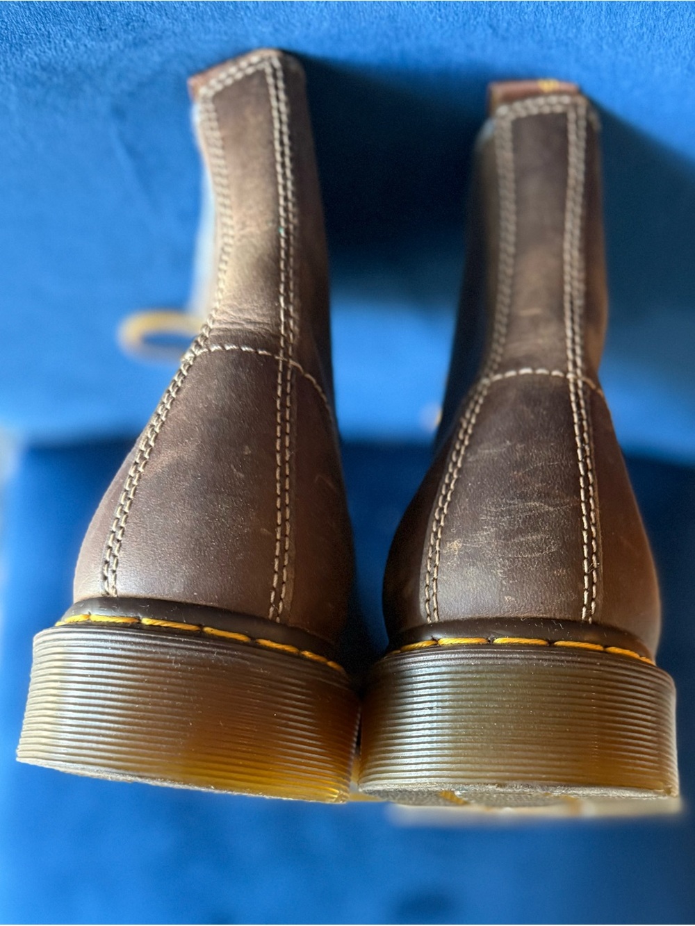 Dr. Martens Brown Leather Lace-Up Work Boots with Yellow Stitching - Picture 4 of 6